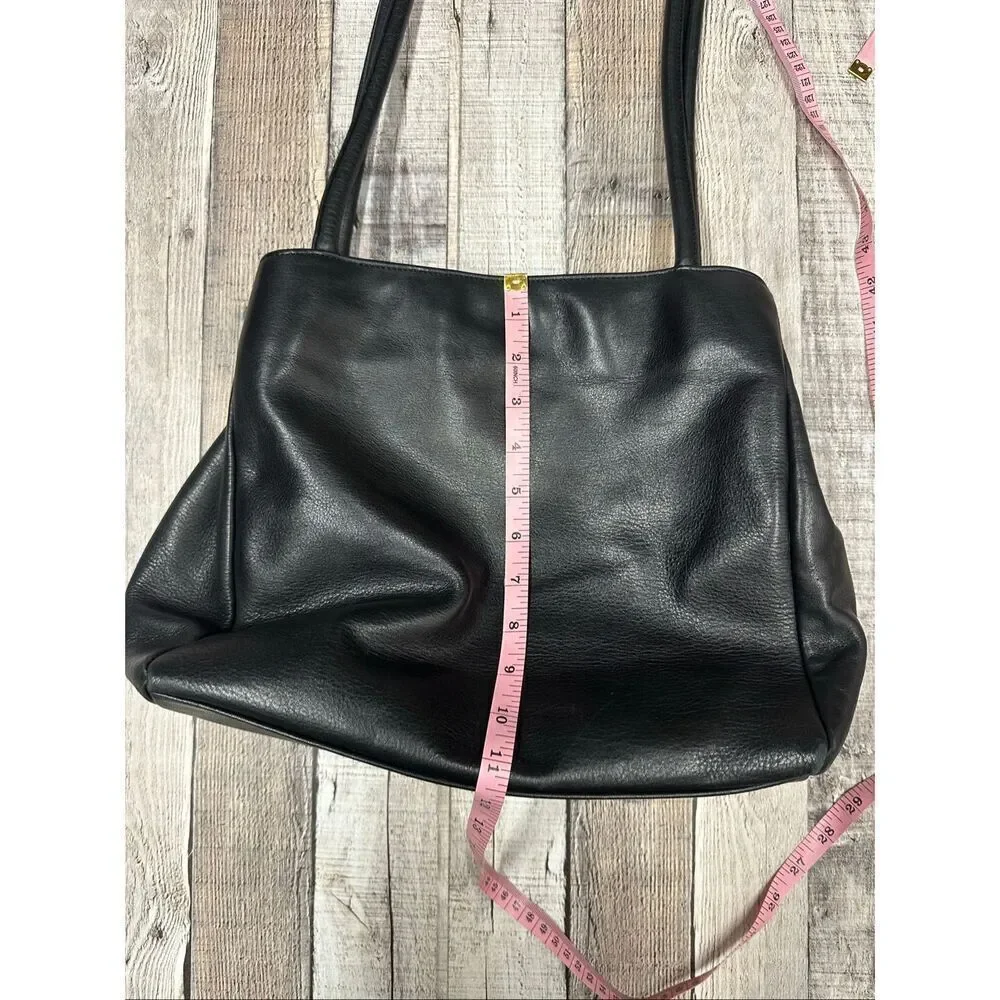 Rare Latico Leathers Soft Black Leather Double Strap Chic Shoulder Tote Bag